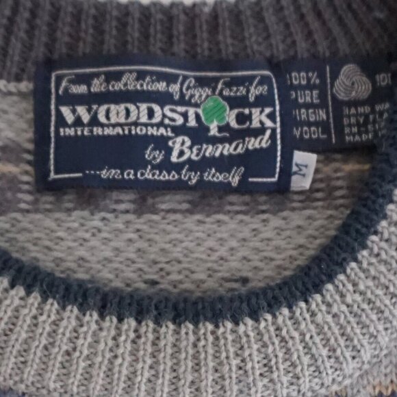 VTG '80s Woodstock By Bernard 100% Pure Virgin Wool Gray Blue Knit Sweater M - Picture 4 of 9